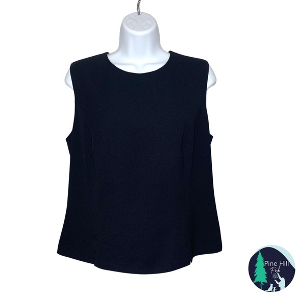 Vintage Talbots Sleeveless Suit Top Blouse Womens 10 Navy Blue Button Back Lined - Picture 3 of 9